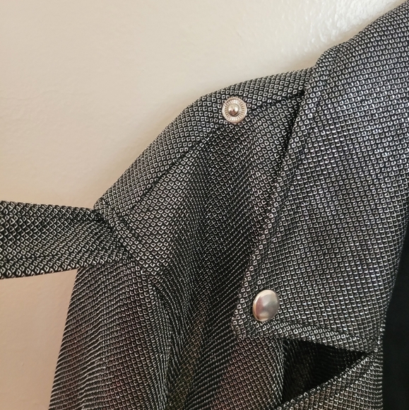 Forever 21 Silver Shimmer Black Biker Jacket Size Large - Picture 5 of 10